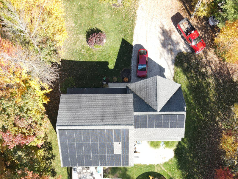 Sun shining on a solar roof